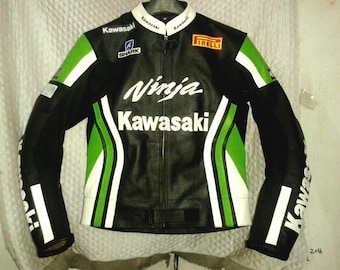 Men Motorbike Kawasaki Leather Racing Jacket Green & Black Available size Small to 3XL