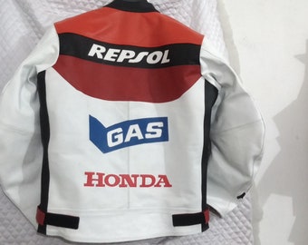Men HONDA Motorbike Racing Leather Jacket Red & White Available