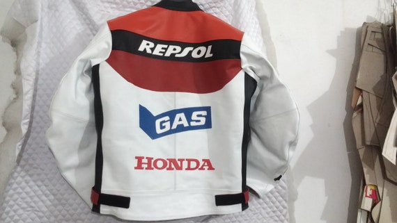 Men HONDA Motorbike Racing Leather Jacket Red & White Available