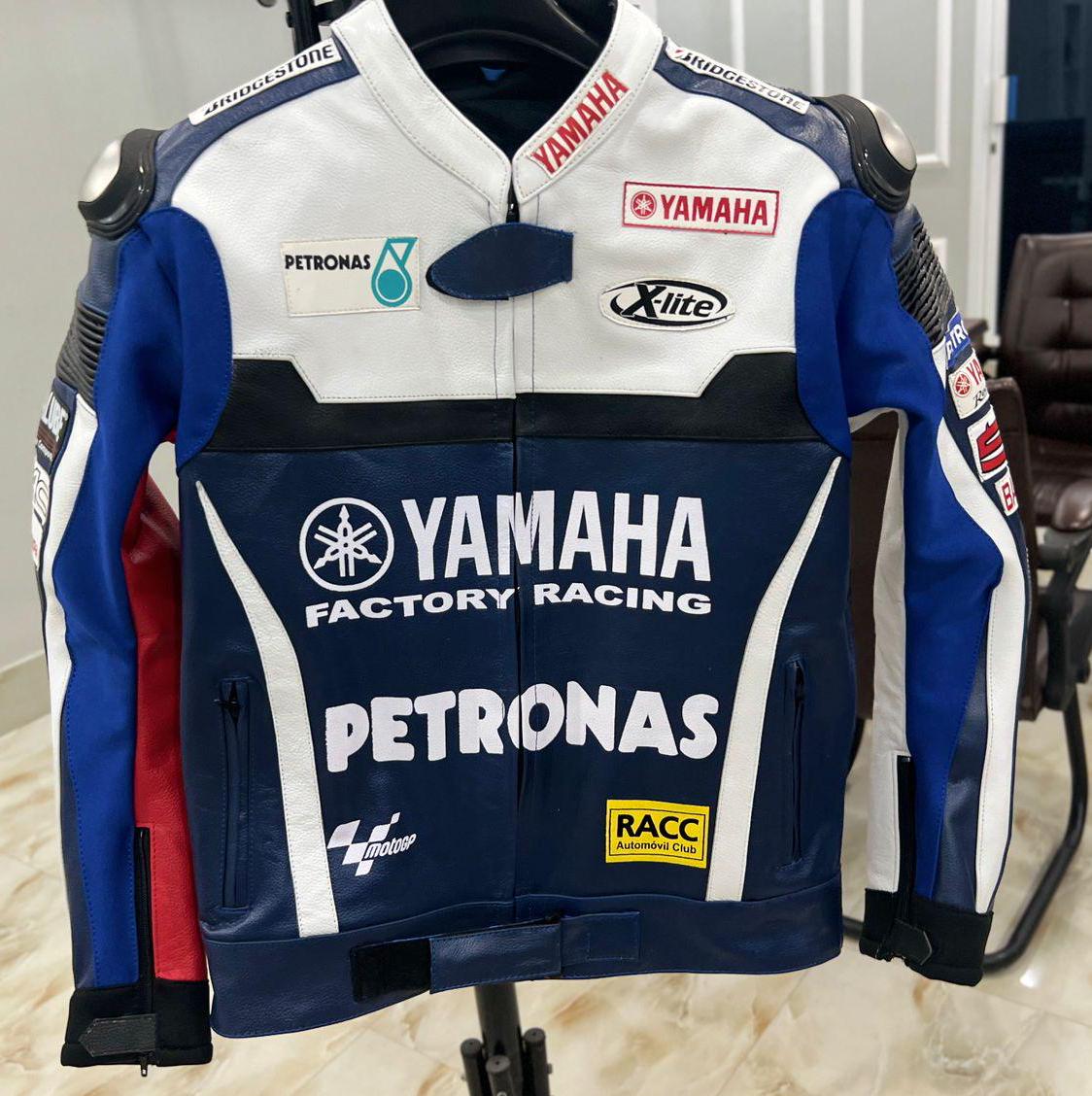 YAMAHA Men Motorbike Racing Leather Jacket Blue & White YAMAHA Men Motorbike Racing Leather Jacket Blue & White