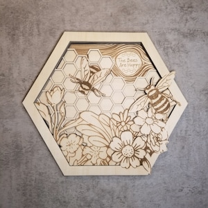 Honey Bees Customizable 5 Layer Art Piece | SVG Laser Cut Digital Vector File