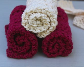 Crocheted Dish Cloths, Berry n' Cream set of 3, Handmade with 100% cotton yarn