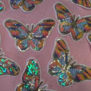 Butterfly: Pastel rainbow sequin sew-on (Set of 10)