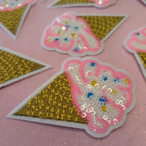 Icecream Cone:  sequin iron-On Patch (Set of 10)