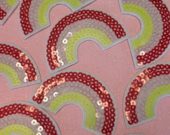 Regenboog pailletten: rood/roze/geel opstrijkpatch (set van 10)