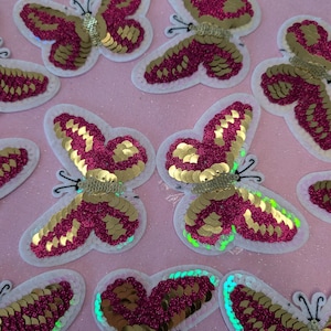 Butterfly: Magenta Sequin Iron-On Patch (Set of 10)