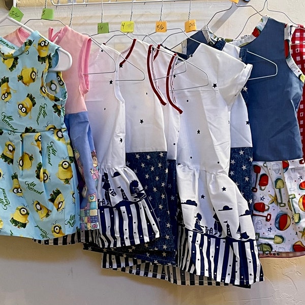 Handmade Girls Summer Cotton Sleeveless and Capped Sleeved Dresses Size 3 to 6 with Back Zipper. Various Patterns to Choose From