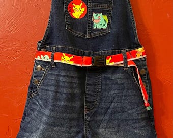 Upcycled Quilted Denim Bib Overalls Shorts