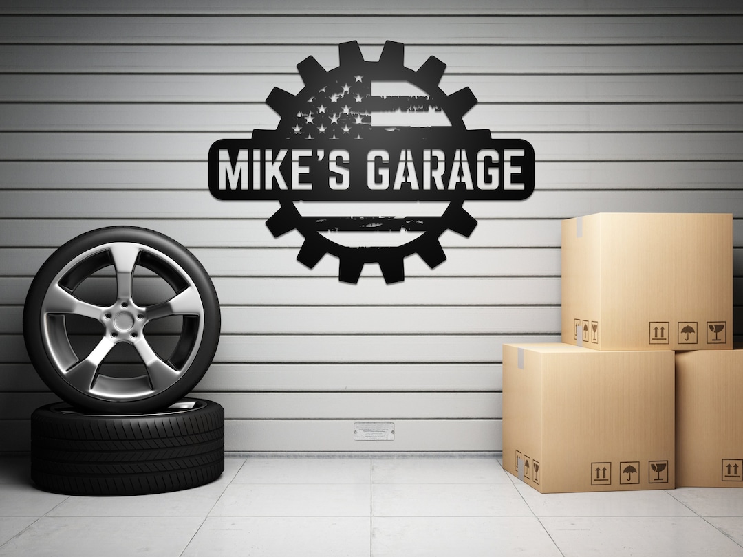 Custom Garage Sign Mechanic Garage Metal Sign American Flag Etsy