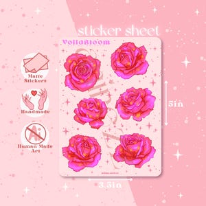 Rose Flower Sticker Sheet - Floral Stickers for Bullet Journaling, Planners, Scrapbooks