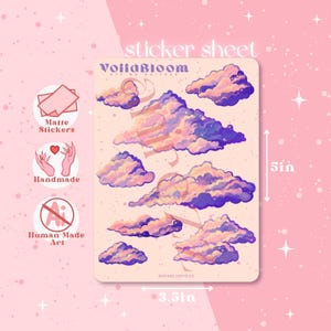 Painterly Clouds Sticker Sheet - Borderless Stickers for Bullet Journaling, Planners, Scrapbooks