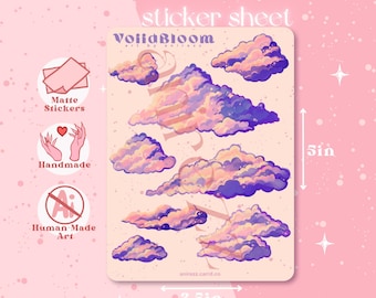 Painterly Clouds Sticker Sheet - Borderless Stickers for Bullet Journaling, Planners, Scrapbooks