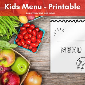 Menu per bambini / Menu stampabile / Menu interattivo per bambini / Menu divertente per bambini