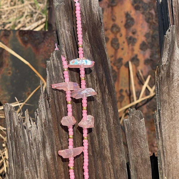 Pink Rose Quartz Waist Bead Crystal Waist Beads, WaistBeads with crystals, Quartz, African Waist Bead