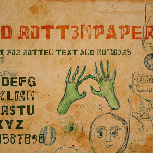 MID-Rottenpaper Font Schriftart Schrift ttf otf (ENG + Numbers) Horror Vintage Old Witchcraft Rotten Broken Brüchig