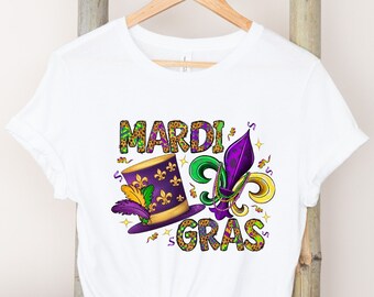 Mardi Gras Hat Shirt, Fat Tuesday Outfit, Flower de luce Shirt, New Orleans Tee, Mardi Gras Festival Carnival Gift, Cute Fleur De Lis Shirt
