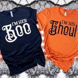 I&#39;m Her Boo I&#39;m His Ghoul Halloween Shirt, Unique Halloween T Shirt, Couples Matching Halloween Shirts, Couple Halloween Shirts, Couple Gift
