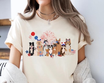 4th of July Dogs T-Shirt: Patriotic USA Dog Mom/Dad Tee