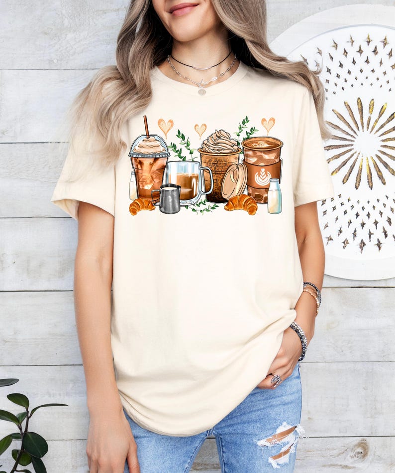 Croissant and Coffee Shirt, Coffee Latte Shirt, Coffee Lover Gift