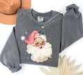 Comfort Colors Pink Santa Retro Christmas T-Shirts Sweatshirts for Women Pink Christmas Matching Family Sweaters Pink Vintage Holiday Party