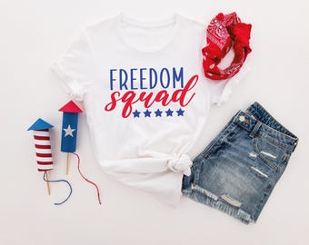 Freedom Squad Shirt Patriotic July 4th Tee Matching Group Celebration Shirt Red White Blue Top American Flag Stars Independence Day Outfit