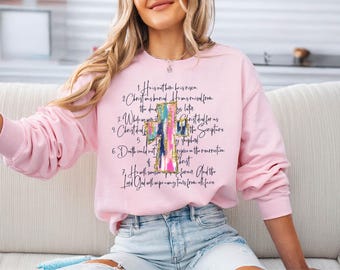 Easter Sweatshirt with Floral Cross - He Is Risen Bible Quote