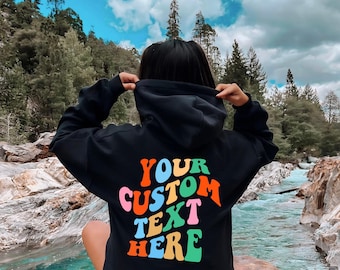 Custom Wavy Text Sweatshirt or Hoodie: Personalized Retro Style