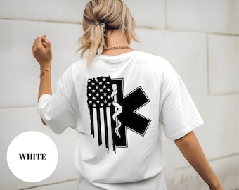 EMS Star of Life T-Shirt: Distressed American Flag EMT Paramedic Tee