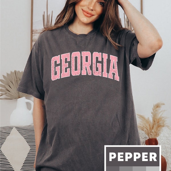 Georgia Comfort Colors Shirt,Cute Georgia Clothing, Game Day Apparel, Georgia College Style Block Font Pink Print Shirt, Georgia Travel Gift