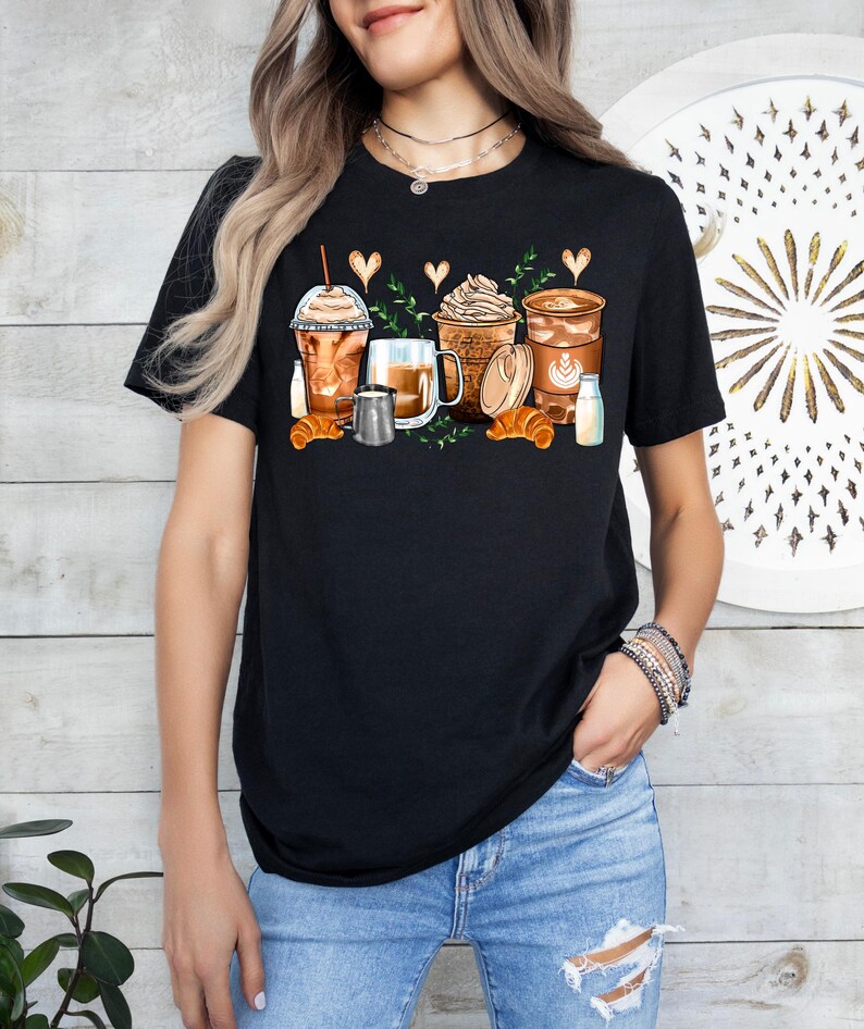 Croissant and Coffee Shirt, Coffee Latte Shirt, Coffee Lover Gift