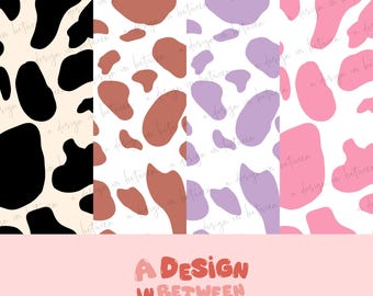 4 Cow Prints Brown, Black, Pink, & Purple Seamless Surface Pattern Digital Download File