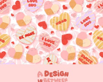 Conchas Love Mexican Valentine's Sweet Tart Conchas Conversation Seamless Pattern Digital Download File