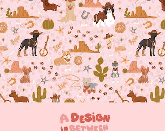 Wau Wau West Perro Rosa Western con Huella de Pata Patrón Coordinado Sin Coberturas Archivo de Descarga Digital