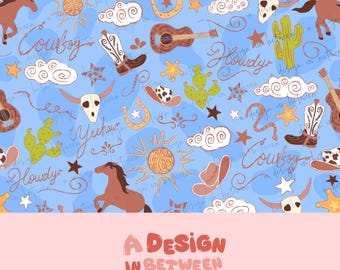 Western Boys Blue Seamless Pattern and 2 Cow Print Coordinates Digital Download File