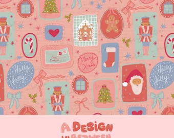 Holly Jolly Christmas Seamless Pattern Design Digital Download File