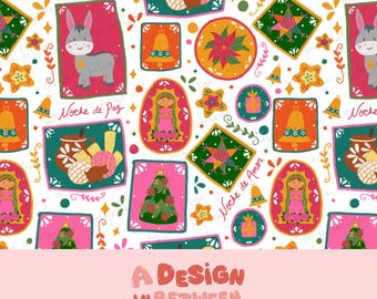 Noche Buena Mexican Christmas Seamless Pattern Design Digital Download File