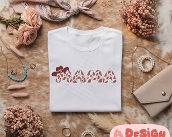 Mama and Mini Matching Brown Cow Print Pink Bow Sublimation PNG Digital Download File
