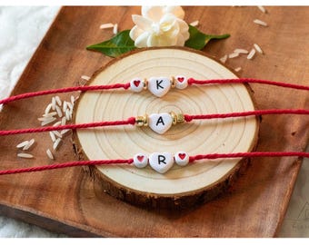 Personalized Initial Rakhi Heart Charm Letter Rakhi Unique Handmade Cotton Thread Rakhi for Brother Letter Rakhi Bracelet Custom Kids Rakhi
