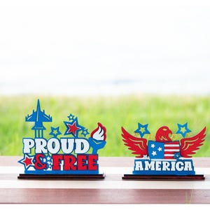 4th of July Word Stand Patriotic Table Decor Red White Blue Wooden Sign Independence Day Decoration USA Home Party Display Shelf Accent
