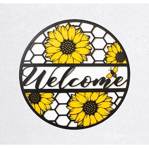 Sunflower Welcome Sign Porch Decor Sunflower Door Hanger Front Door Welcome Sign Bee Decor Garden Porch Sign Summer Welcome Wreath Gift
