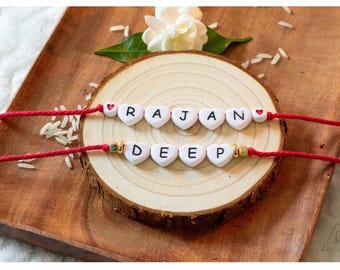 Personalized Name Rakhi Handmade Name Rakhi for Brother Cotton Thread Rakhi with Beads Rakhi Bracelet with Name Custom Bhai Bhabhi Rakhi