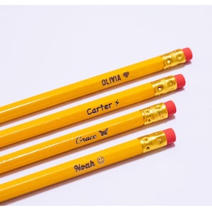 Personalized Pencil Set Unique Back to School Gift for Students Teachers Engraved Custom Message #2 Pencils with Rubber Erasers Kids Pencils