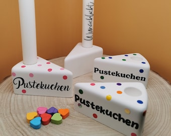 Pustekuchen Kerzenhalter Stabkerze aus Raysin / Kerzenständer Tortenstück / Wunschlicht Mitbringsel Geburtstag / Geburtstagsfeier Geschenk