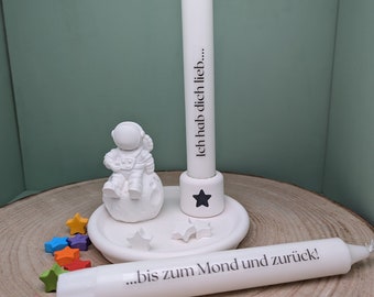 Gift set man in the moon made of Raysin / decoration with plate and candle / I love you astronaut / stars and astonaut decoration with candles