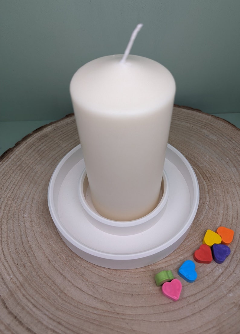 Kerzenhalter Stumpenkerze weiß 14cm für Blockkerzen / Kerzenteller aus Raysin groß schlicht rund / Kerzenständer Mitbringsel oder Geschenk immagine 4