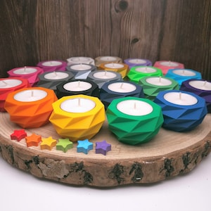 Tealight holder 3D print low poly incl. tealight / geometric tealight holder in 4 sizes / colorful geometry tealights decoration PLA PLA+