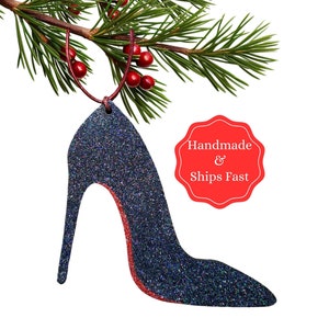 Red Bottoms Christmas Ornament, Glittered Heel Xmas Tree Decoration, Shiny Holiday Stiletto, Glamorous Glitter Decor, Gift For Her