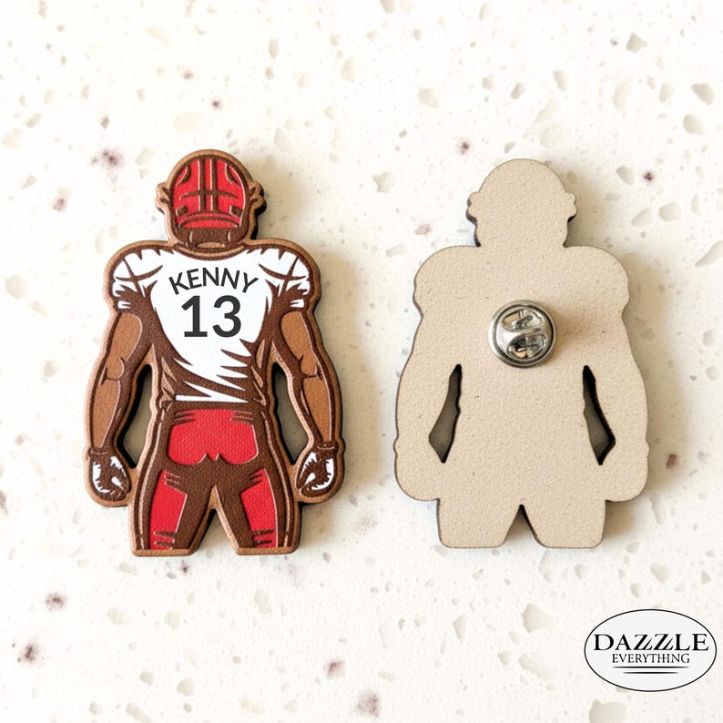 Personalized Football Pins, Wood Football Pin, Football Player Gift ...