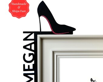 Personalized Red Bottom High Heel Door Topper, Custom Name Sign, Fashion-Inspired Home Decor, High Heels Lover Room Accent, Glam Door Topper