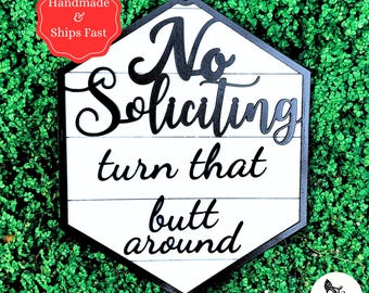 No Soliciting Sign, Funny No Soliciting Sign, Door Bell Sign, Do Not Disturb Sign, Turn That Butt Around, No Solicitors, Entryway Sign
